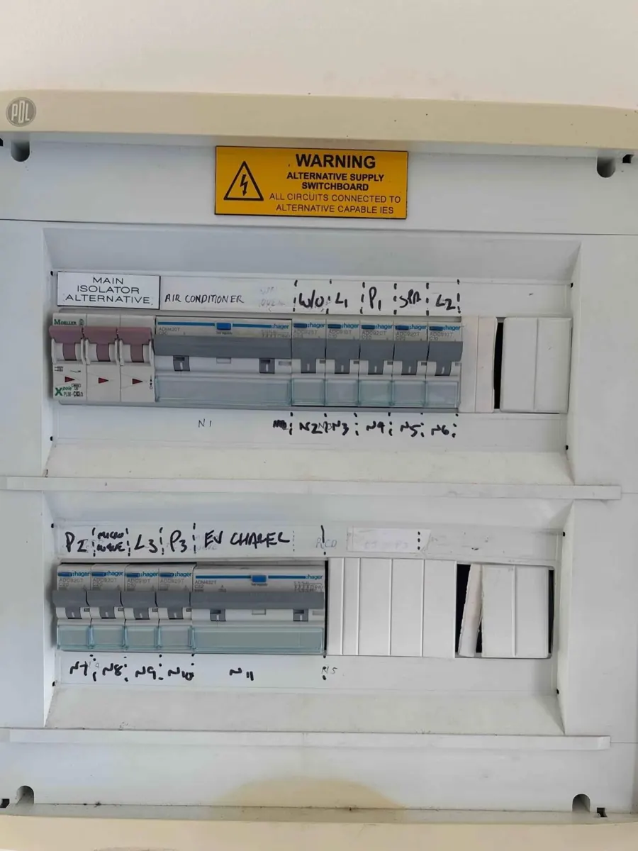 A finished, labelled switchboard, a Green Coast job